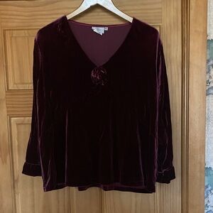 Velvet V-Neck Top - Burgundy